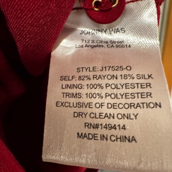 Johnny Was Burgundy Velvet Embroidered Peacock Button Down Blouse S NWT Boho - Picture 10 of 11